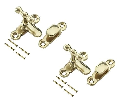 Image of TERF® Showcase Type Catch Polished Brass 40mm Door Turn Catches Cupboard Cabinet Wardrobe Latch Catch Lock Gate Shed Door Rabbit Hutch Thumb Turn Button with Fixing Screw - Pack of 2