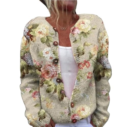 Image of Udbeksid Cardigans for Women Long Sleeve Ladies Cardigan UK Lightweight Knitted Jacket Button Down Plus Size Casual Sweater Open Front Womens Cropped Chunky Knit Outerwear Crochet Loose Knitwear