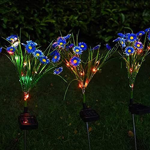 Image of AMZSTAR Solar Daisy Flower Decorative Garden Lights, 28 LED, Blue, Green, Multicolor, Waterproof, Solar Powered, Modern Style, Outdoor, 2 Pack