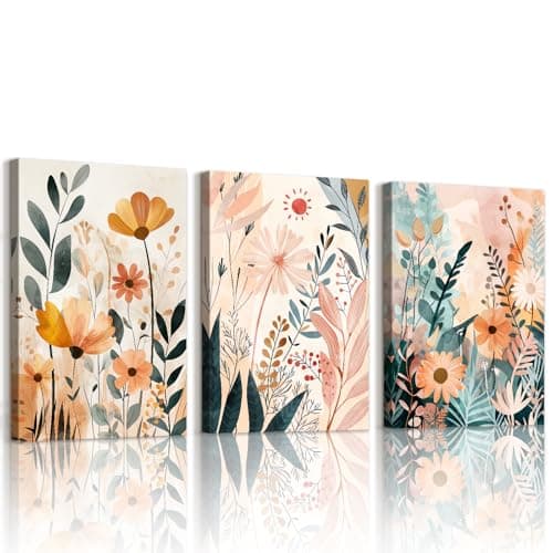 Image of WENGTIAO Set of 3 Daisy Flowers Canvas Wall Art Prints Framed Pictures Wildflowers Botanical Floral Painting on Canvas Countryside Living Room Bedroom Home Wall Decor Ready to Hang 30x40cmx3