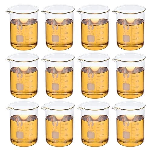 Image of PATIKIL 250ml Low Form Glass Beaker, 12 Pack 3.3 Borosilicate Glass Graduated Printed Scale Measuring Cups with Spout for Kitchen Lab Liquids