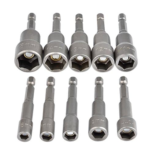 Image of TIMESETL 6-15mm Magnetic Nut Setter Driver Drill Bit Set 1/4 inch Hex Shank Quick Change Metric Nut Driver Set - 10pcs