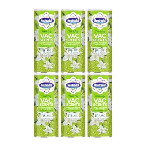Image of Neutradol Carpet Deodoriser, Vac Scents, Odour Neutraliser Powder for Carpets & Rugs, Fresh Lily, Multipack of 6 x 350g