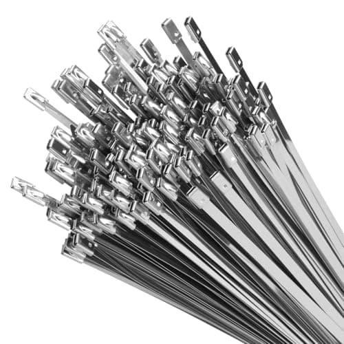 Image of XINGO Metal Cable Ties 200 Pack, 300mm x 4.6mm, 304 Stainless Steel Heavy Duty Zip Ties, Multi-Purpose Self-Locking Cable Ties for Exhaust Wrap, Outdoor and Canopy Etc