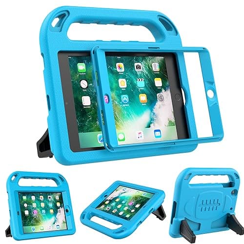 Image of Surom Kids Case for iPad Mini 1/ Mini 2/ Mini 3 7.9 Inch - with Built-in Screen Protector, Light Weight Shock Proof Handle Stand Cover - Blue