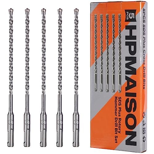 Image of HPMAISON SDS Plus Rotary Hammer Drill Bit Set 7mm x 210mm, 5PCS Cross Drill Bits Hammer Impact Drill Bit 4-Cutter Carbide Tips for Drilling Stone, Concrete, Brick Wall, Cement, Masonry