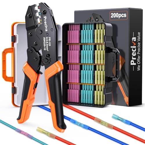 Image of Preciva Crimping Tool Set with 200pcs Heat Shrink Butt Connectors - Insulated Wire Crimp Tools with Ratchet Machanism, 0.5-6mm²/AWG20-10 Terminal Crimpers for Electronic Jobs