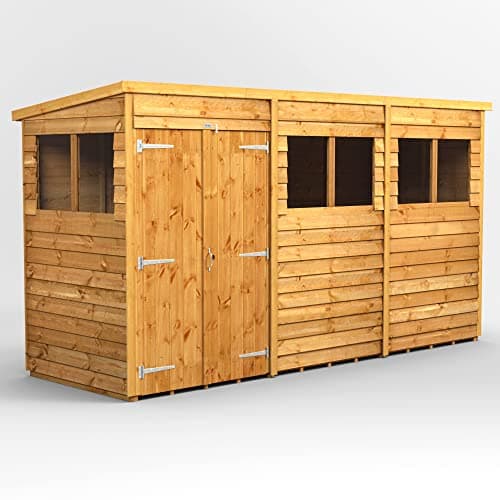 Image of Powersheds High Grade Premium Pent Overlap Wooden Shed with Double Door, Security Features, Door & Window Flexibility, made from Extra Thick Timber