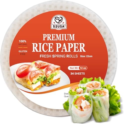 Image of 52USA Rice Paper, 1 Pack, 34 Sheets, Gluten-Free Wonton Wrappers, Vegan, Low Carb, Vietnamese Rice Wraps (Round, 22cm)
