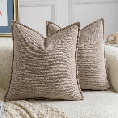 Image of Madizz Decorative Chenille Light Taupe Cushion Covers 40x40 cm Pack of 2 Throw Pillows for Couch Sofa Boho Accent Pillow Cases for Bed Cushion for Bedroom Living Room Modern Home Decor