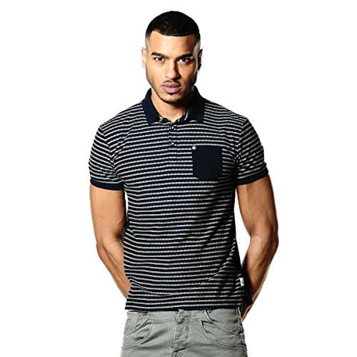 Image of 883 Police Royce Navy Mens Short Sleeve Jacquard Print Checkered Polo Shirt
