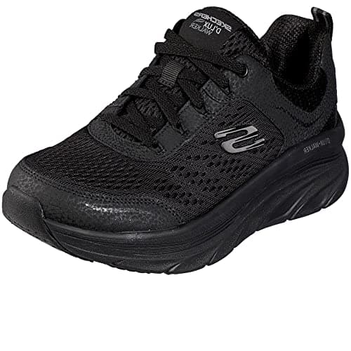 Image of Skechers Women's D'lux Walker Infinite Motion Trainers,Black Leather Mesh Trim,4 UK