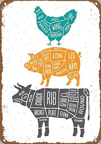 Image of Aluminum Sign Wall Sign Beef Butcher cuts Kitchen Wall Art Butcher Butcher Meat Cut Diagram Chart Grey Teal Orange Pub,Club,Bar,Restaurant,Coffee bar, Vintage Art Wall Poster Plaque Decor 6x8 Inch