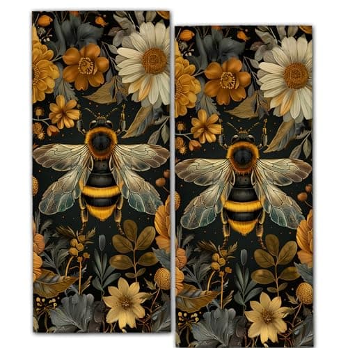 Image of ainori Bee Floral Retro 2 Pack Hand Towels,14.5x28 Inch,Bumblebee Kitchen Dish Towel Set Decor,Polyester,Absorbent,Versatile Decorative Handtowel for Bath,Bathroom,Laundry Room,Handtowels Gifts
