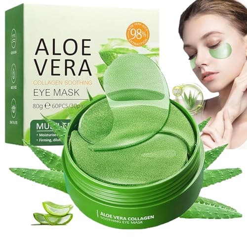 Image of 60 Pairs Aloe Vera Collagen Under Eye Patches,Hydrating Eye Masks for Dark Circles,Puffiness,Wrinkles & Fine Lines,Soothing Anti-Aging Skincare for Men & Women