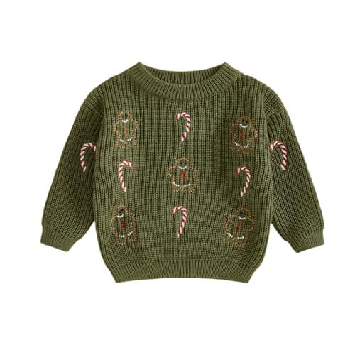 Image of Toddler Baby Girl Boy Christmas Sweater Candy Cane Gingerbread Long Sleeve Knitwear Kids Winter Jumper Tops Boys Girls Knitted Sweatshirt 1-5Y (Green, 4-5 Years)