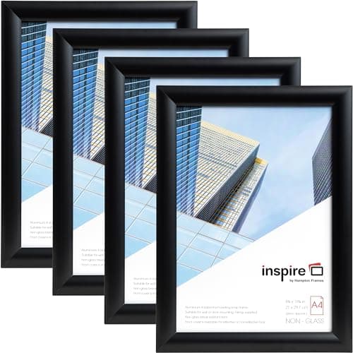 Image of Inspire by Hampton A4 Snap Frame 21x30cm Black Pack of 4, Acrylic Front, Easy Open, Wall Mountable, For Posters Certificates Photos