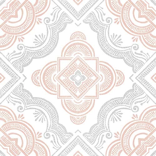 Image of FloorPops Cecilia Peel & Stick Floor Tiles, Whites & Off-Whites,30cm x 30cm, White and Pink