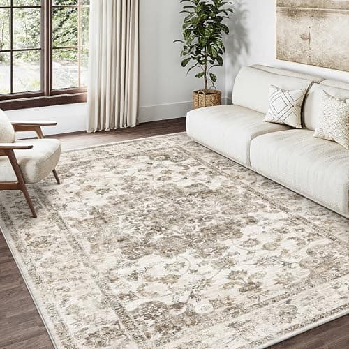 Image of HUGEAR Vintage Rugs Living Room Brown Large Area Rug 160x230cm Non Slip Washable Hall Lounge Bedroom Kitchen Office Dining Room Indoor Carpet Low Pile Big Carpets