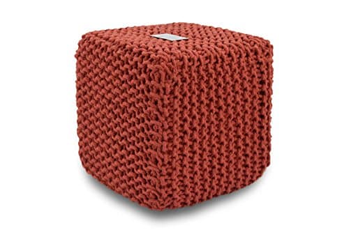 Image of AHOC Large Handmade Cube Square Chunky Knitted 35cm Pouffe 100% Cotton Footstool Cushion Seat Moroccan Hand Knit Foot Stool (Terracotta)