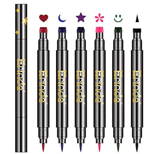 Image of 6Pcs Erinde Double-headed Liquid Eyeliner Stamp Pen Set, Eye Liners for Women, Eyeliner Pencil Black Eye Liner Stencil, Eyeliner Tattoo Tool, Eyeliner Stamp Shapes Star, Heart,Flower