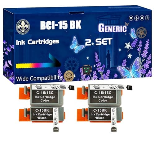 Image of BCI-15 BK BCI-15 C Ink Cartridges Compatible for Canon Bubble Jet i70 Bubble Jet i80 Bubble Jet iP90V Printers, Black High Yield 300 Pages Printer Accessories (2 Set)