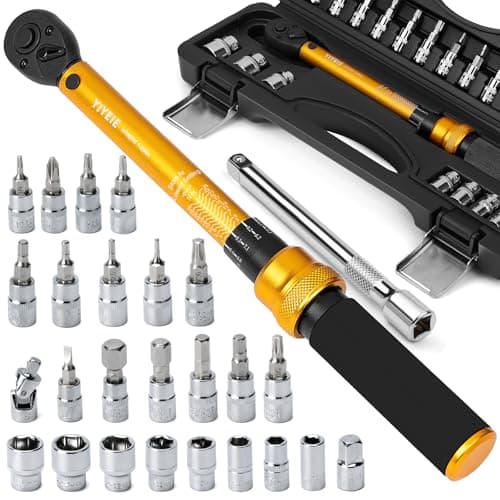 Image of YIYEIE 1/4 Inch Drive Bike Torque Wrench, 1-25 Nm (10-222.5 in.lb), 27 PCS Click Bicycle Torque Wrench with Bit Sockets, 0.1 Nm Micro, 72-Tooth Ratchet, 3/8 Adapter, for MTB, E-Bike, Motorcycle