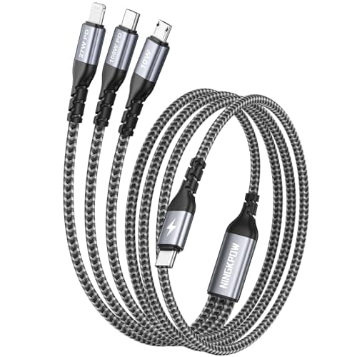Image of NINGKPOW 100W USB C Multi Charger Cable [1.2M] 3 in 1 Charging Cable Multi USB Charger Lead with USB C PD [100W]+Lightning[27W]+Micro[10W] for iPhone 15/14, Samsung S24, Huawei, MacBook, Pad Pro, LG