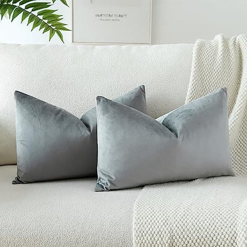 Image of JOTOM Set of 2 Velvet Soft Solid Cushion Covers 30x50 cm Decorative Throw Pillow Covers Soft Lumbar Cushion Case Couch Home Decor Throw Pillow Cases for Sofa Bedroom 12x20 Inch (Grey)