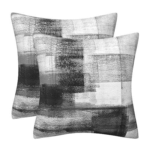 Image of Cushion Covers 50cm x 50cm Double-Sided Black White Velvet Modern Abstract Art Square Pillowcases for Sofa Livingroom Bed Couch Outdoor Decorative Cushions Cases Set of 2