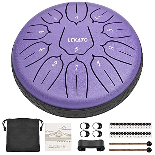 Image of LEKATO Steel Tongue Drum 6 Inch 11 Note, D Key Handpan Rain Drum for Outside Garden Sound Healing, Steel Alloy Ethereal BalmyDrum with Storage Bag, Percussion Instrument Gift for Beginner, Purple