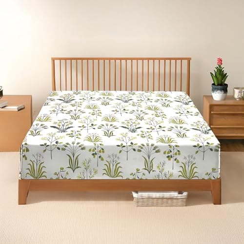 Image of DANYDude 100% Egyptian Cotton Floral Printed King Size Fitted Sheet 400 Thread Count Fitted Sheets King Soft & Machine Washable 30cm/12” Extra Deep Fitted Bed Sheets Room Decor