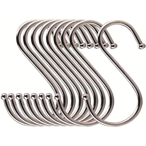 Image of DOETYD 10pcs S Hooks, Stainless Steel, S Shaped Hanging Hooks for Kitchen Utensils, Pans, Office Supplies, Hooks for Kitchen, Bathroom, Bedroom, Living Room and Office (2.75 inches,Silver)