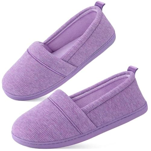 Image of EverFoams Womens' Memory Foam Comfort Knit House Shoes Light Weight Terry Cloth Loafer Slippers with Anti-Skid Rubber Sole Purple 8 UK