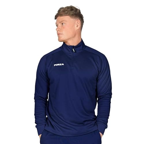 Image of FORZA Men’s Tracksuit Jacket | Quarter Zip Training Track Top – Mid Layer for Footballers, Runners & All Athletes [6 Colour Options] (UK, Alpha, L, Regular, Regular, Navy Blue)
