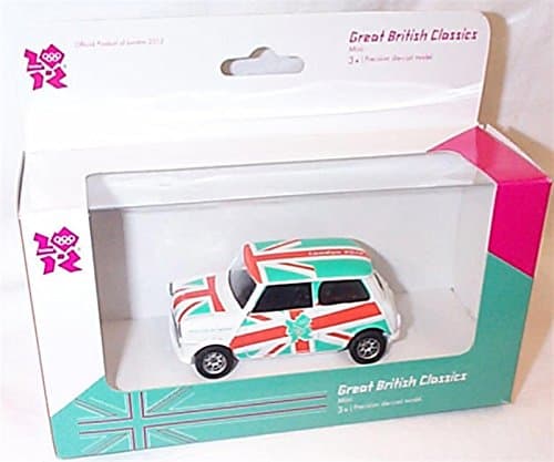 Image of Corgi 2012 great british classics olympic mini green, orange and white car 1:36 scale diecast model