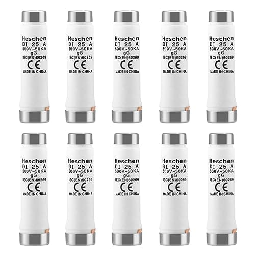 Image of Heschen Ceramic Neozed Fuse Links, DI Type Fuse Link, 25A 500VAC, gG Type, for Cable and Line Protection, 10PCS