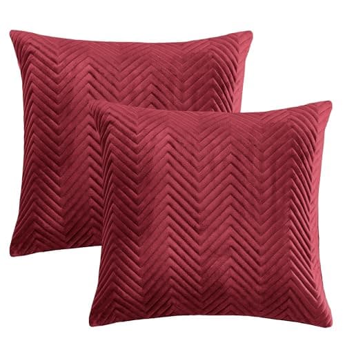 Image of BedLooms Premium Burgundy Velvet Cushion Covers Set of 2 (45x45 cm / 18x18 Inch) – Soft Ultrasonic Stitch, Hidden Zipper, Luxury Decorative Throw Pillow Cases for Sofa, Couch & Living Room