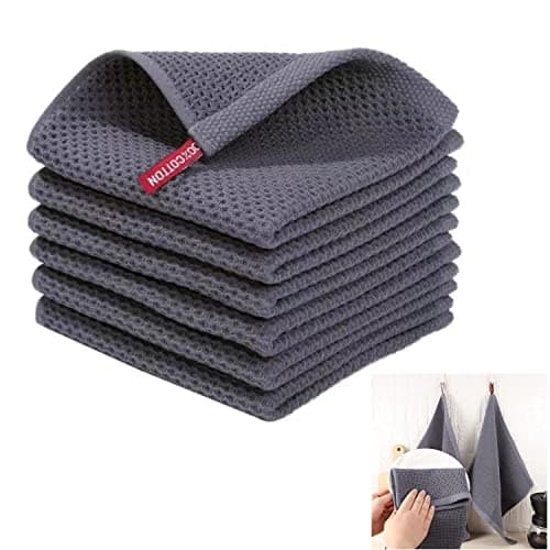 Image of Classic Kitchen Towels,3 Pack Highly Absorbent Super Soft Hand Towels affle Weave Dish Cloths for Kitchen Washing Up Waffle Weave Tea Towels 100% cotton Vintage Design Size 34x34cm Grey