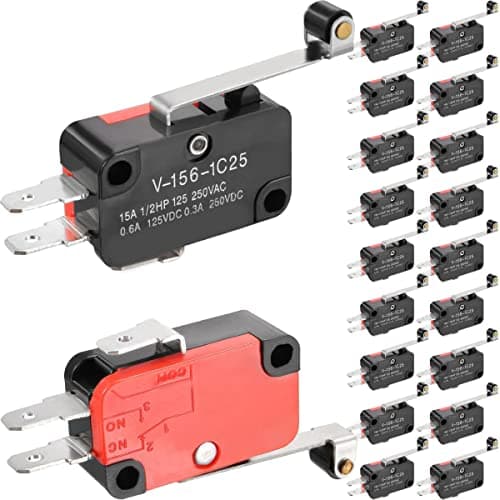 Image of DAOKAI 20PCS V-156-1C25 Micro Switch 125V/250V 16A with Long Roll Hinge Lever Momentary SPDT Snap Action Button Limit Switch for Electronic Equipment
