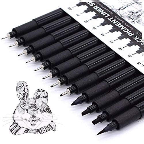 Image of TWOHANDS Pigment Micron Fineliner Set, Waterproof Pens, Markers, Black, Great For Artist Illustration, Sketching, Technical Drawing,12 Pieces,902188