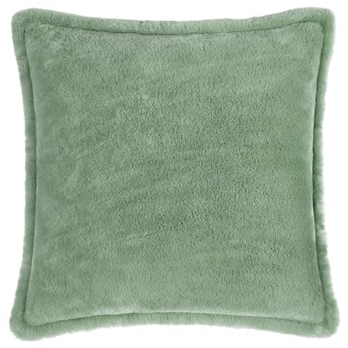 Image of furn. Kallu Faux Fur Polyester Filled Cushion – Soft Fluffy Decorative Cushion with Oxford Edge (Frost Green - 45x45cm)