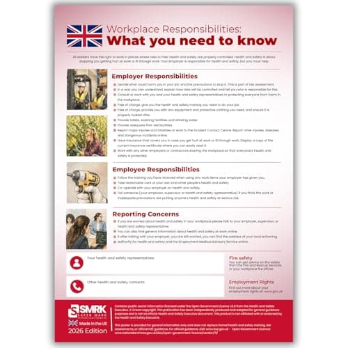 Image of Health and Safety at Work Poster 2026- A3 Matte laminated UV Stable/Poster for every business. Law information Workplace Display (A3) SaferMark Version/up to date