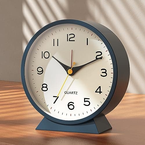 Image of AYRELY 4.5" Analogue Alarm Clock, Small Retro Metal Desk Clock, Battery Operated, Silent and Non-Ticking, with Night Light for Bedside, Bedroom, and Living Room Decor (Blue)