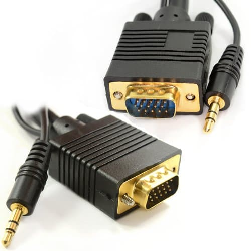 Image of kenable PC Laptop to TV VGA Cable with 3.5mm Audio Jack Lead HD 1080p 15 Pin SVGA Monitor Cable Gold Plated Black 10m