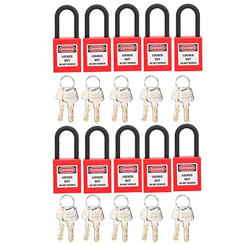 Image of Lockout Padlock, Safety 10 Padlocks Lockout Lock with 2-Sided Labels and 10 Keys for Industrial Use Electric Hydraulic Pneumatic Applications