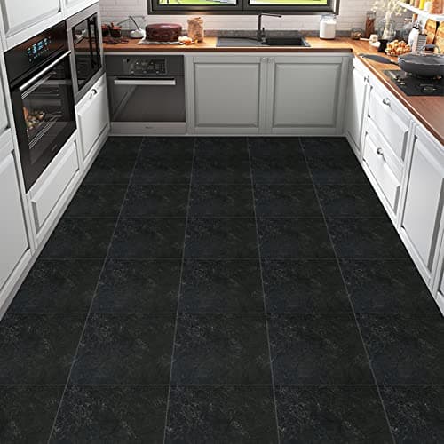 Image of Self Adhesive Floor Tile Peel and Stick Floor Tiles Vinyl Flooring Black Grey Marble for Bathroom Kitchen Living Room 30x30cm 10pcs