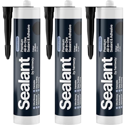 Image of Jet Black Construction Sealant & Adhesive All-In-One Hybrid Polymer | Superior to Silicone Sealant | Waterproof, Odourless, Anti-Mould, Paintable | Kitchen Bathroom Outdoor - 300 ml 3 Pack