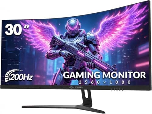 Image of CRUA 30 Inch Curved Gaming Monitor, Ultra-Wide WFHD 2560×1080, 200Hz/144Hz, 0.5ms, 1500R VA Panel, 120% sRGB, AMD FreeSync, HDMI & DP, Wall Mountable, Eye Care, PC Monitor for Gaming & Office - Black