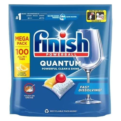 Image of Finish Dishwasher Tablet, Quantum Infinity Shine, 100 Tablets, Lemon Sparkle, Powerful Clean & Shine Detergent Tabs, Tough on Grease Stains
